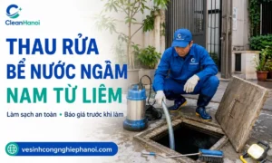 Nhân viên CleanHanoi thau rửa bể nước ngầm tại Nam Từ Liêm