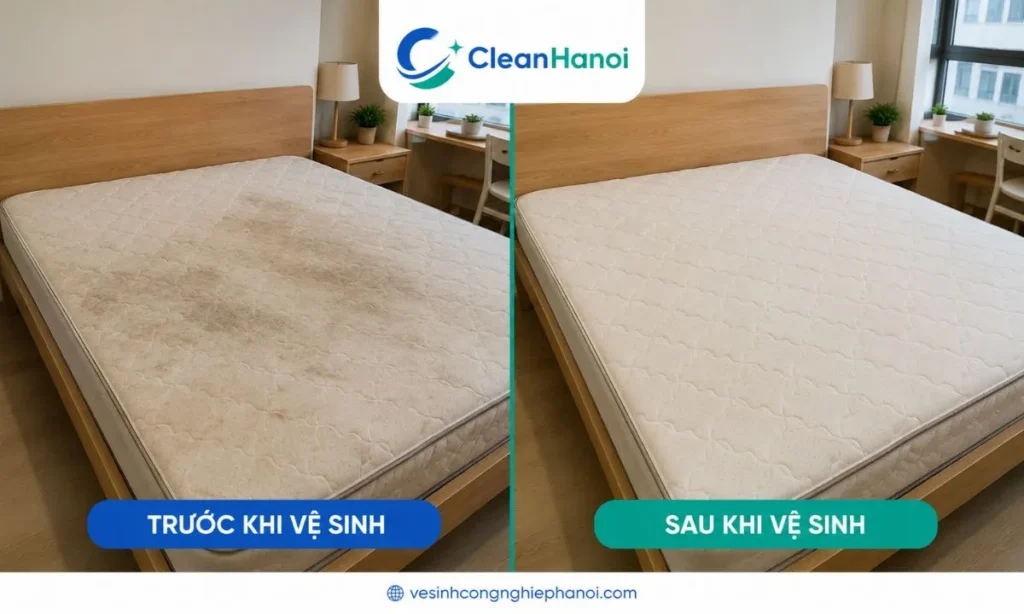Cùng một tấm đệm trước và sau khi vệ sinh tại Bắc Từ Liêm