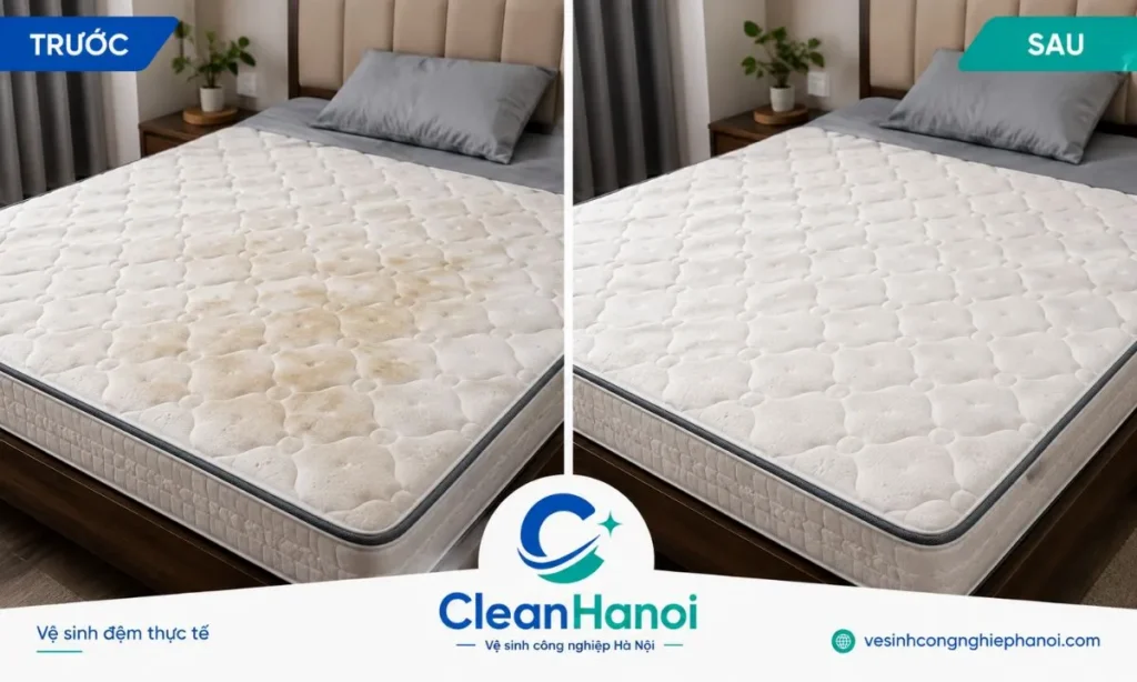 So sánh đệm trước và sau khi CleanHanoi vệ sinh tại Đống Đa