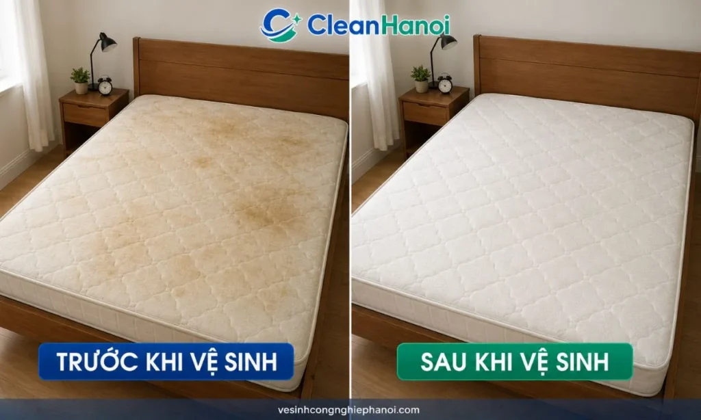 Cùng một tấm đệm trước và sau khi vệ sinh tại Gia Lâm
