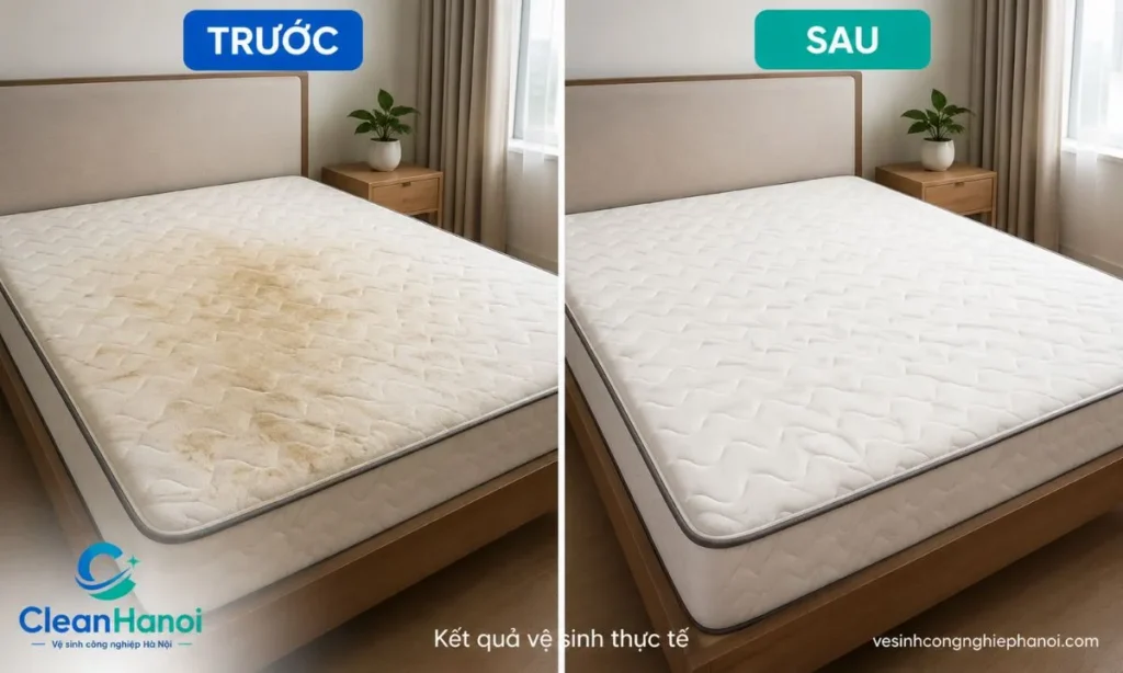 So sánh đệm trước và sau khi CleanHanoi vệ sinh tại Hà Đông