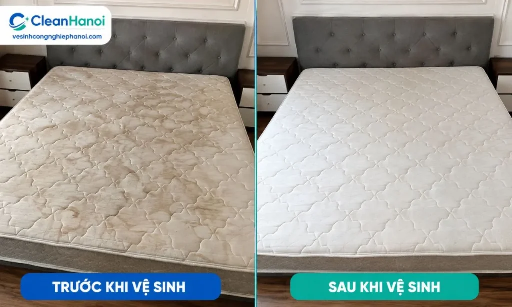 Cùng một tấm đệm trước và sau khi vệ sinh tại Hai Bà Trưng