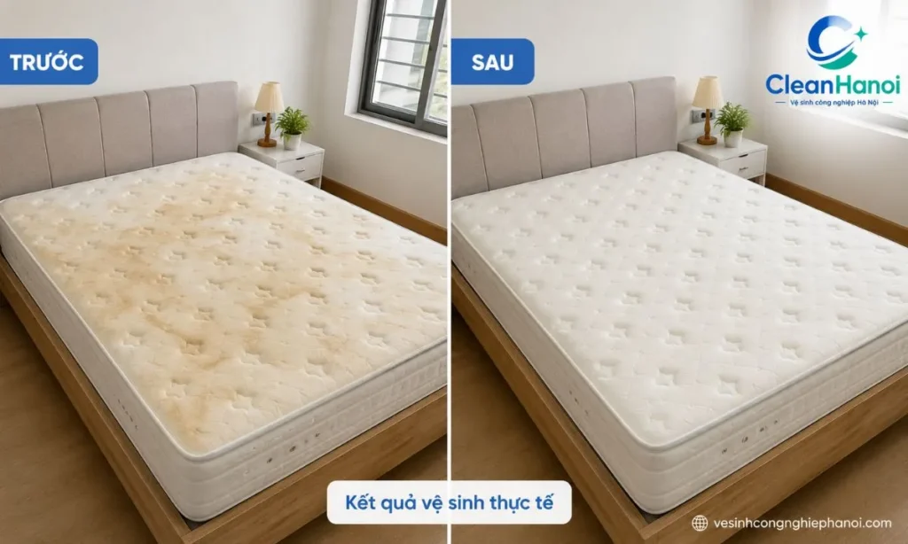 So sánh đệm trước và sau khi CleanHanoi vệ sinh tại Nam Từ Liêm