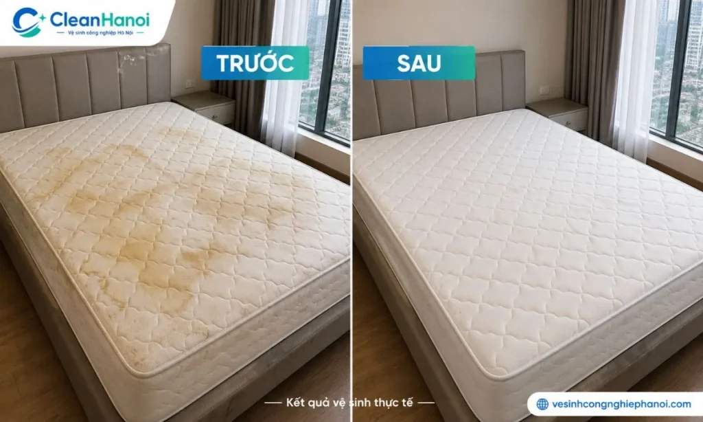 So sánh đệm trước và sau khi CleanHanoi vệ sinh tại Thanh Xuân