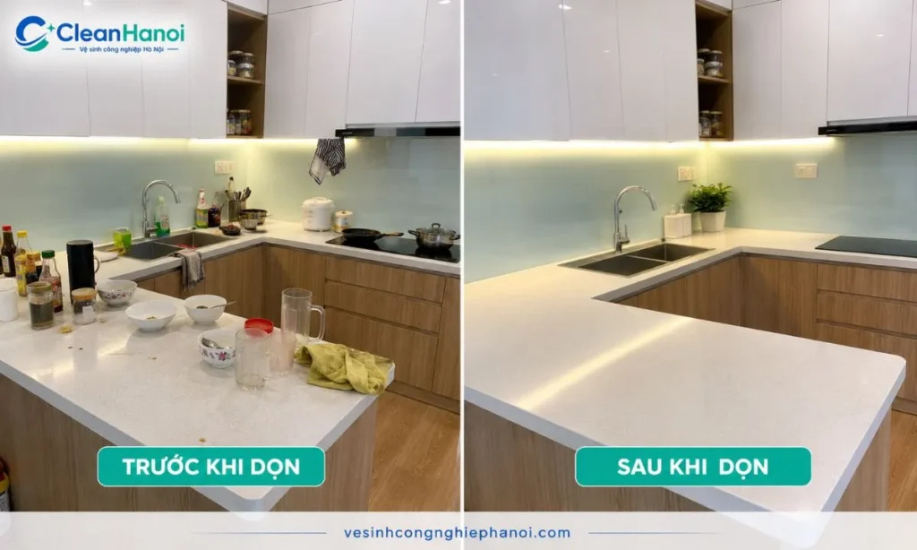 Khu vực trong nhà trước và sau khi CleanHanoi dọn dẹp tại Bắc Từ Liêm