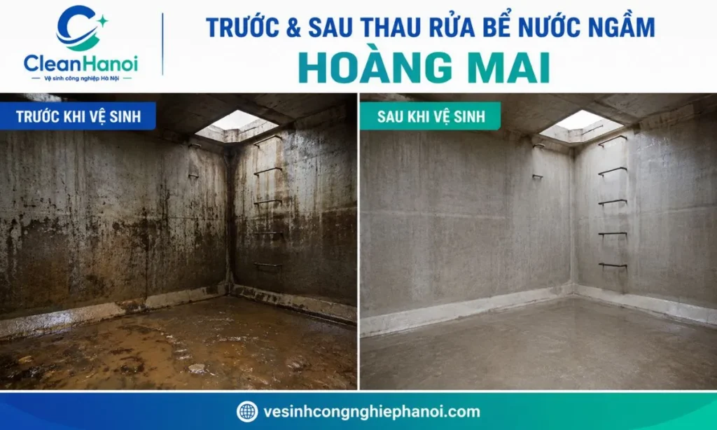 So sánh bể nước ngầm trước và sau khi thau rửa tại Hoàng Mai