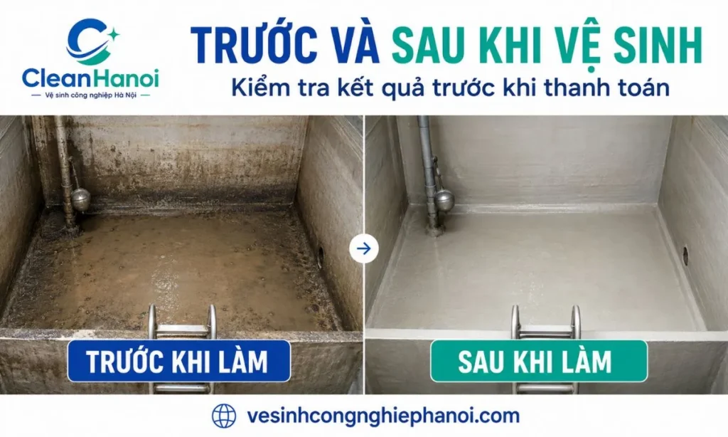 So sánh bể nước trước và sau khi vệ sinh tại Nam Từ Liêm