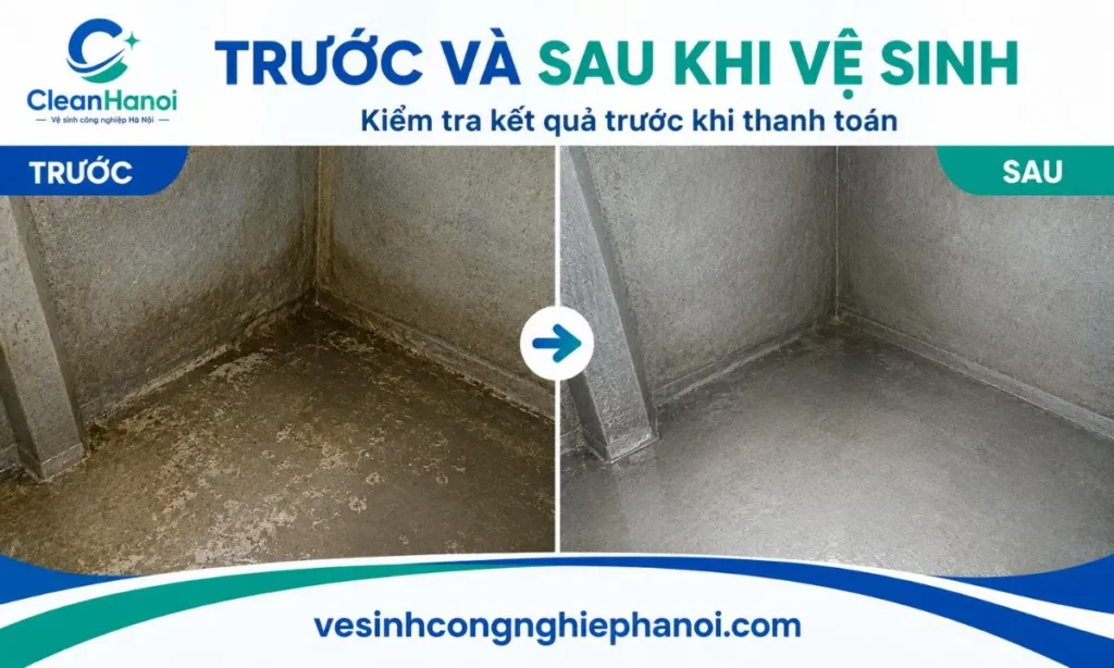 So sánh bể nước trước và sau khi vệ sinh
