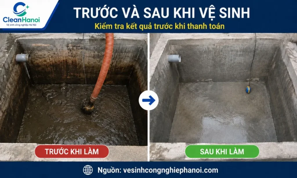 So sánh bể nước trước và sau khi vệ sinh tại Thanh Xuân