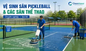 Nhân viên CleanHanoi vệ sinh sân pickleball tại Hà Nội