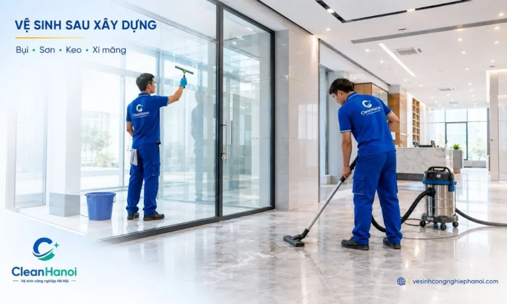 Nhân viên làm sạch công trình sau xây dựng